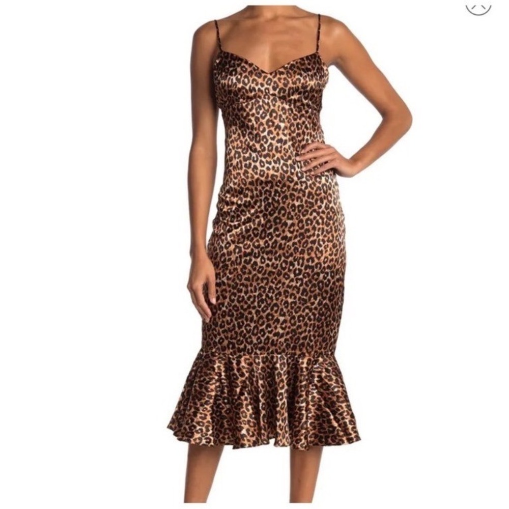 LIKELY Leopard Veosa Midi Dress Satin NWT‎
